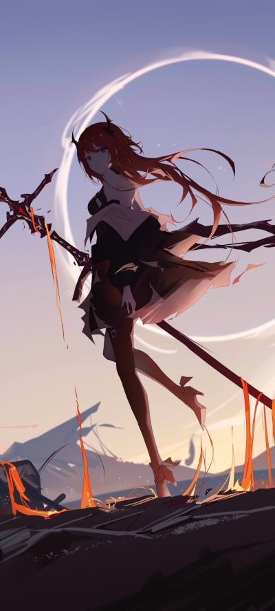 Video Game Arknights, Long Hair, Red Hair, Surtr (Arknights), 1440x3200