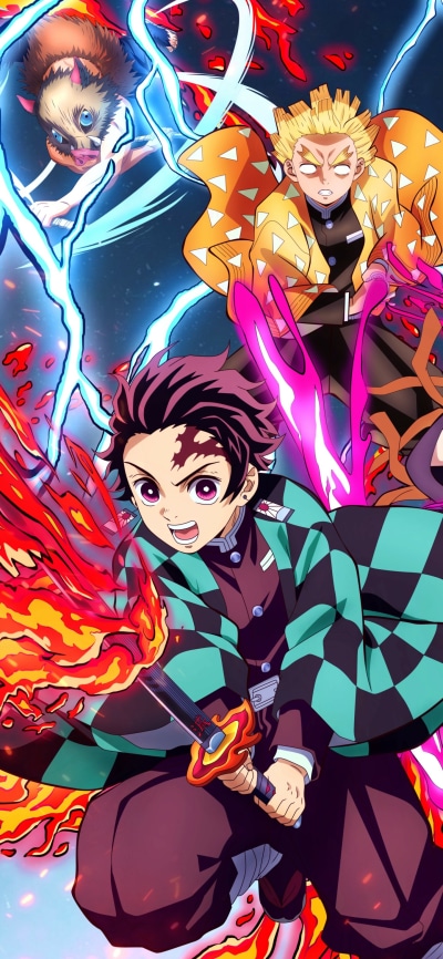 Anime Demon Slayer: Kimetsu no Yaiba, Zenitsu Agatsuma, Inosuke Hashibira, Tanjiro Kamado, 1440x3120