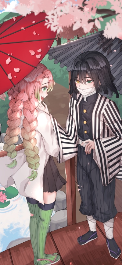 Anime Demon Slayer: Kimetsu no Yaiba, Mitsuri Kanroji, Obanai Iguro, 1440x3120