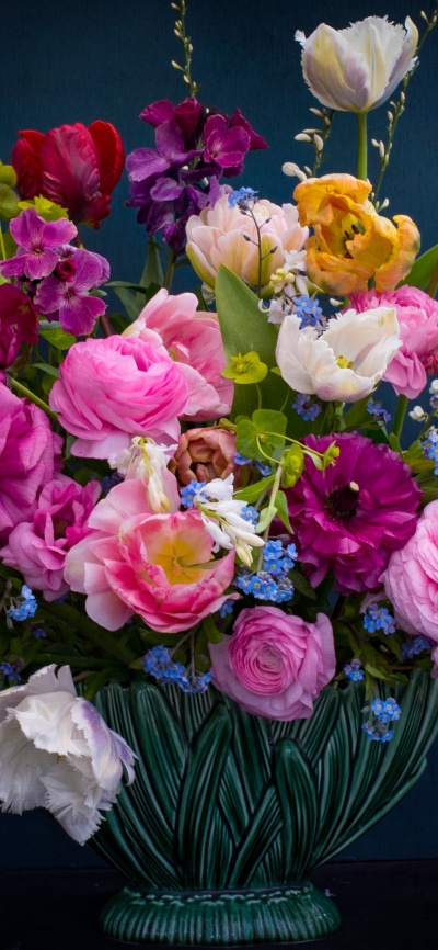 Man Made Flower, Tulip, Rose, Buttercup, Forget-me-not, Peony, 1440x3120