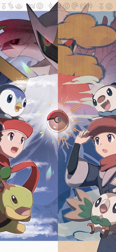 Video Game Pokémon, Lucas (Pokemon), Piplup (Pokémon), Oshawott (Pokémon), Rei (Pokémon), Pokeball, 1440x3120