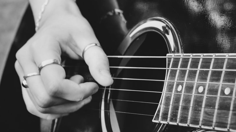 guitar, guitarist, musical instrument, bw, hand, 4k