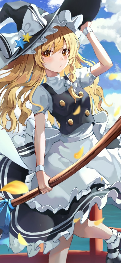 Anime Touhou, Witch Hat, Blonde, Marisa Kirisame, 1440x3120
