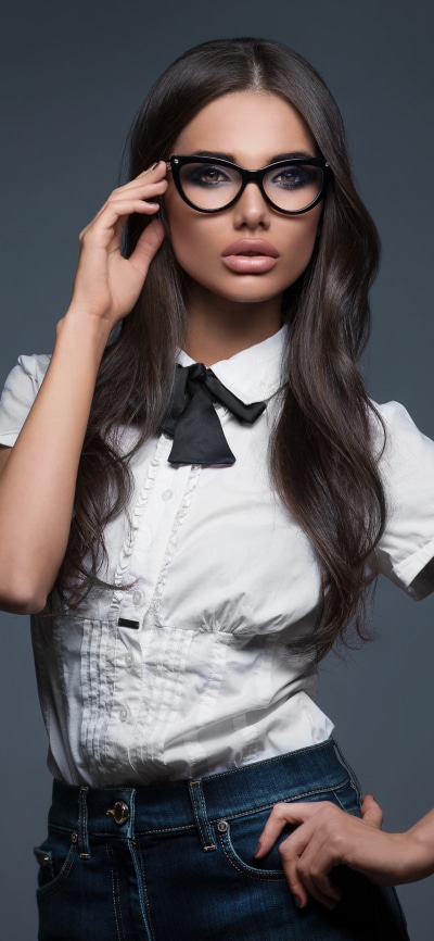 Women Model, Black Hair, Glasses, 1440x3120