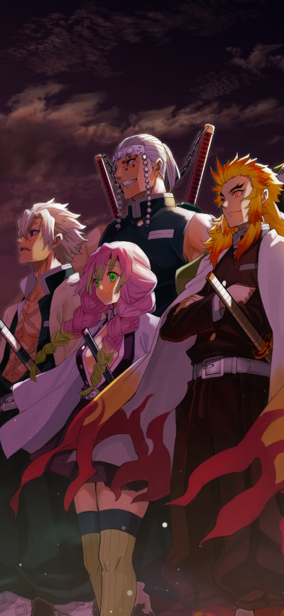 Anime Demon Slayer: Kimetsu no Yaiba, Kyojuro Rengoku, Mitsuri Kanroji, Sanemi Shinazugawa, Tengen Uzui, 1440x3120