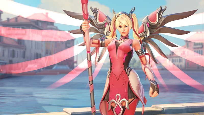 Overwatch, Mercy, Pink Mercy Skin, screenshot, 4k