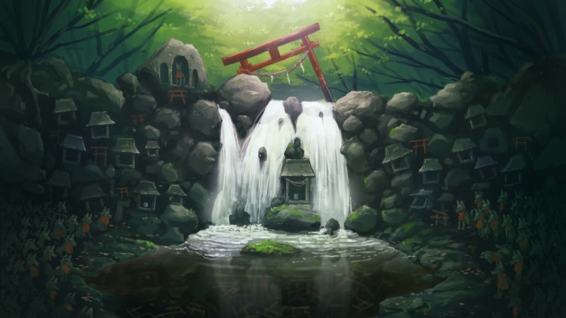 Waterfall, river, oriental, 4K