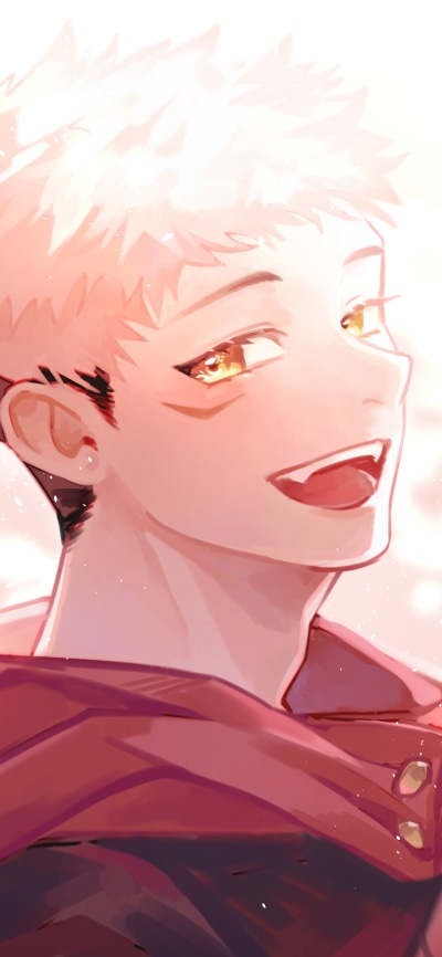 Anime Jujutsu Kaisen, Yuji Itadori, Orange Eyes, 1440x3120