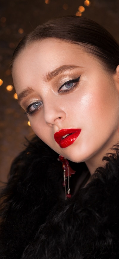 Women Model, Brunette, Face, Earrings, Blue Eyes, Lipstick, 1440x3120
