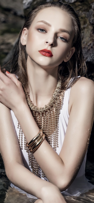 Women Model, Necklace, Lipstick, 1440x3120