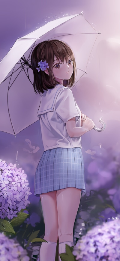 Anime Girl, Umbrella, Brown Hair, 1440x3120