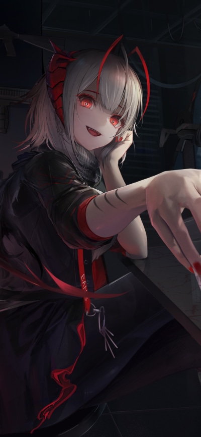 Video Game Arknights, White Hair, Red Eyes, W (Arknights), 1440x3120