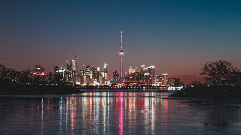 night city, tower, water, 4k