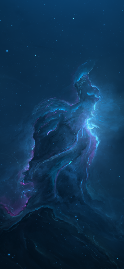 Sci Fi Nebula, Space, Stars, Blue, 1440x3120