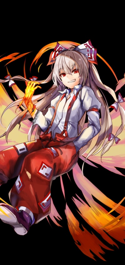Anime Touhou, Fujiwara No Mokou, 1440x3040