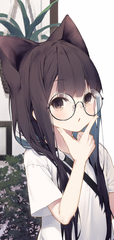 Anime Girl, Black Hair, Animal Ears, Long Hair, Cat Girl, 1440x3040