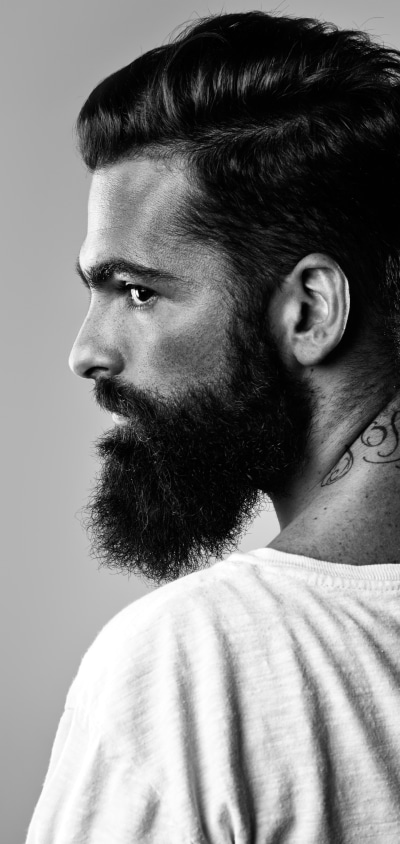 Men Model, Tattoo, Black and White, Beard, 1440x3040