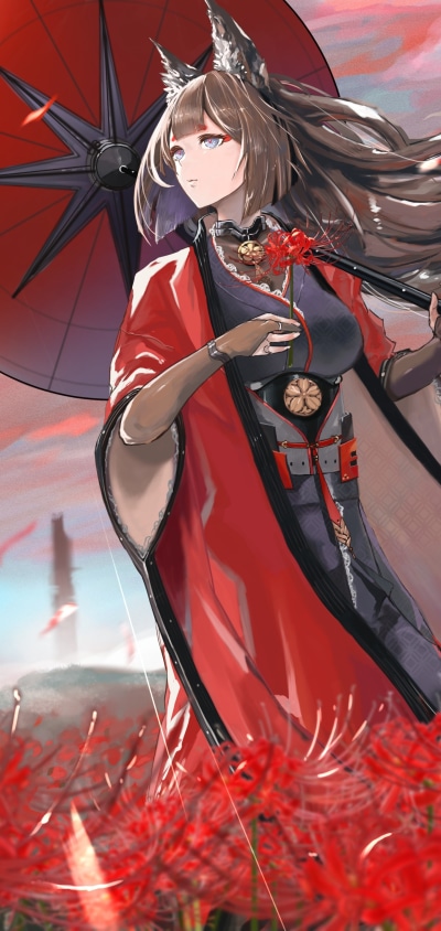 Anime Azur Lane, Kimono, Amagi (Azur Lane), Animal Ears, 1440x3040