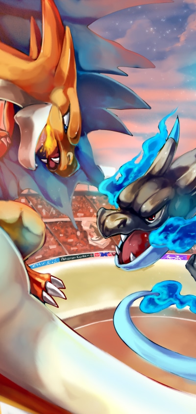 Anime Pokémon, Mega Charizard X (Pokémon), Mega Charizard Y (Pokémon), Charizard (Pokémon), 1440x3040