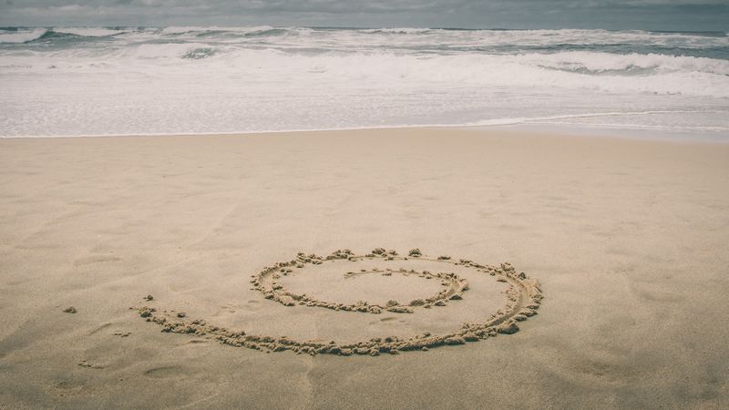 sand, beach, sea, spiral, 4k