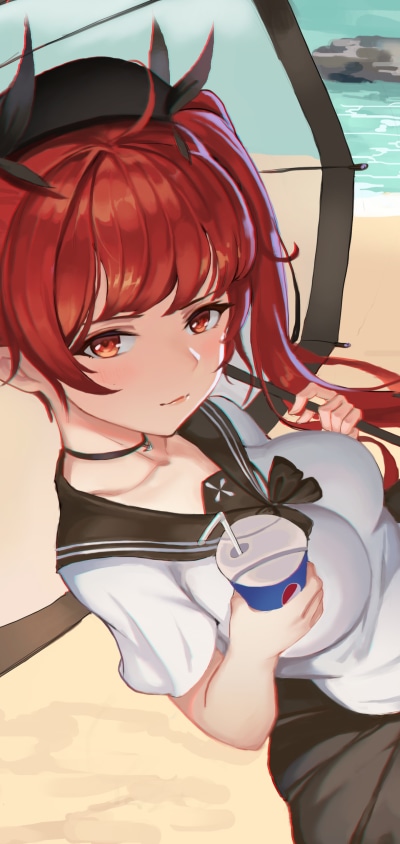 Anime Azur Lane, Red Eyes, Honolulu (Azur Lane), Red Hair, 1440x3040
