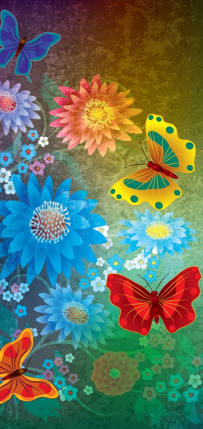 Artistic Butterfly, Flower, Colors, Colorful, 1440x3040