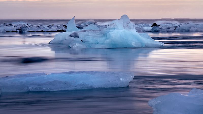 ice floe, ice, water, horizon, 4k