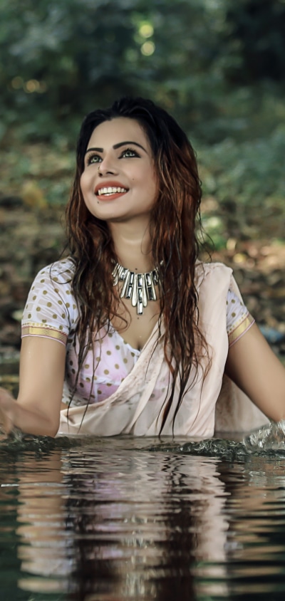 Women Model, Smile, Saree, Mood, 1440x3040