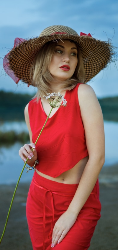 Women Model, Blonde, Hat, Depth Of Field, Lipstick, 1440x3040