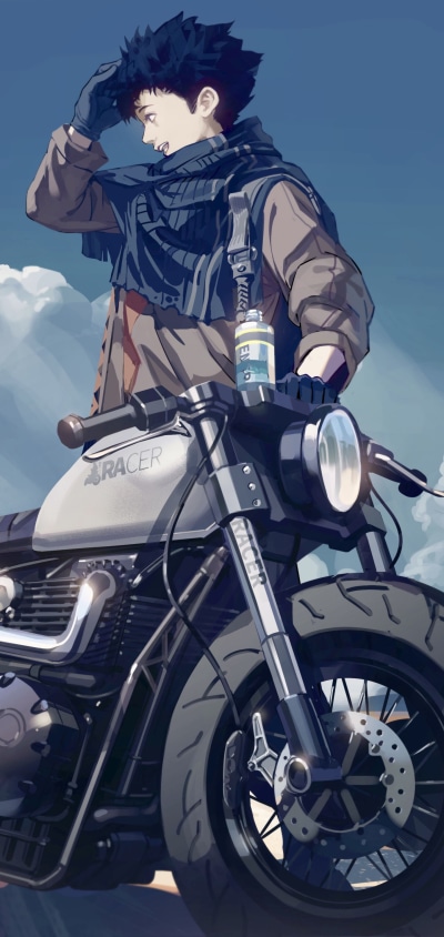 Anime Original, Black Hair, Bike, 1440x3040