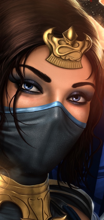 Video Game Mortal Kombat, Blue Eyes, Brown Hair, Face, Oriental, Kitana (Mortal Kombat), 1440x3040