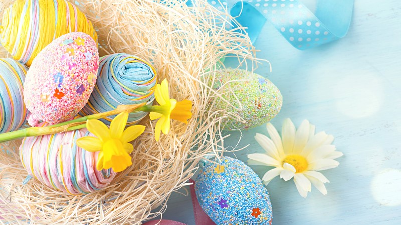 Easter, eggs, flower, 4K