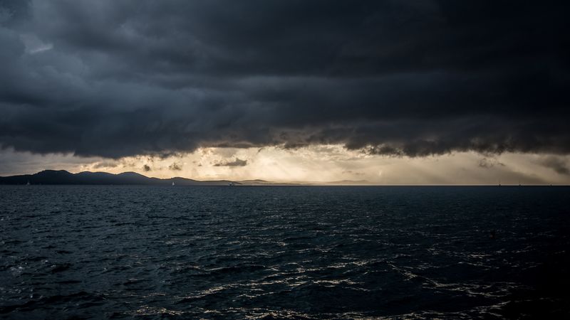 sea, horizon, cloud, cloudy, 4k