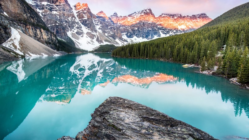 Moraine Lake, Banff, Canada, mountains, forest, 4k