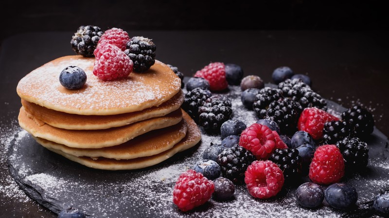 pancake, blueberry, berries, blackberry, raspberry, delicious, 4k