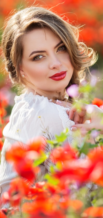 Women Model, Flower, Lipstick, Blue Eyes, Blonde, 1440x3040