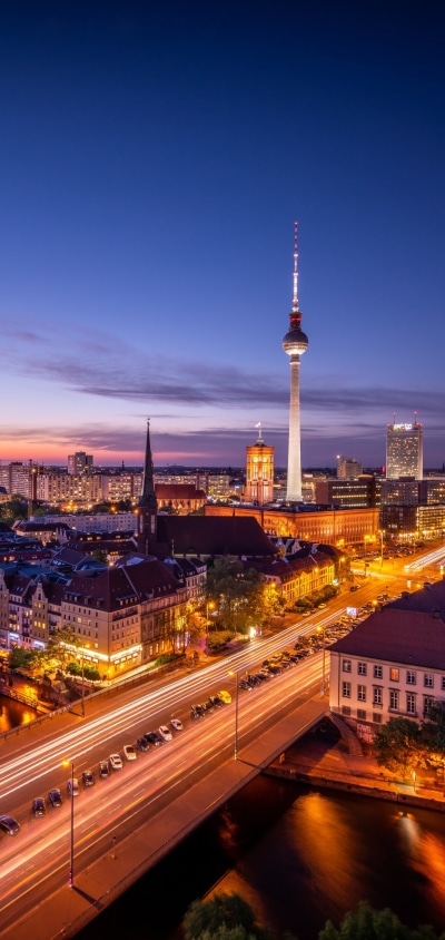 Man Made Berlin, Building, Night, Germany, City, 1440x3040