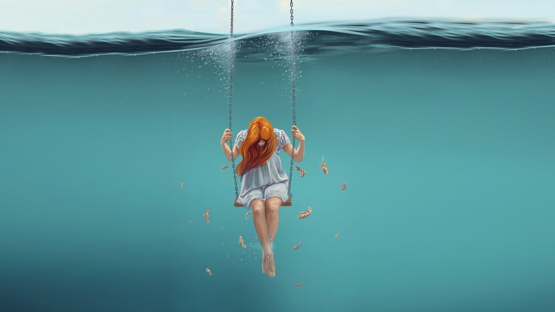 girl, underwater, 4k