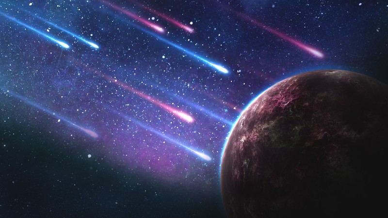 meteorites, stars, planet, 4k