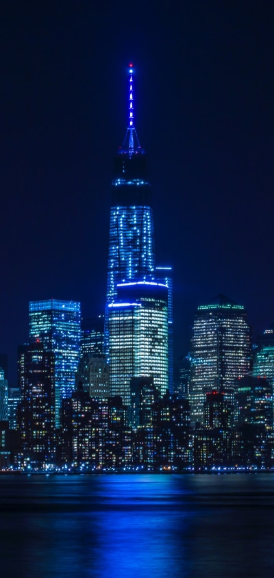 Man Made Manhattan, Night, Building, Blue, Architecture, City, 1440x3040