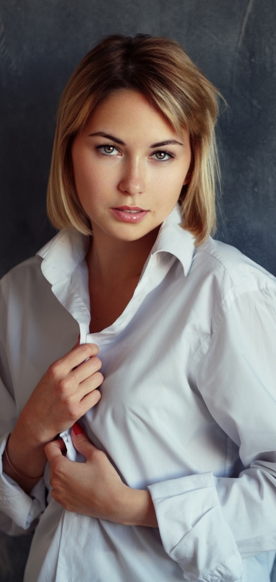 Women Model, Short Hair, Blue Eyes, Blonde, 1440x3040