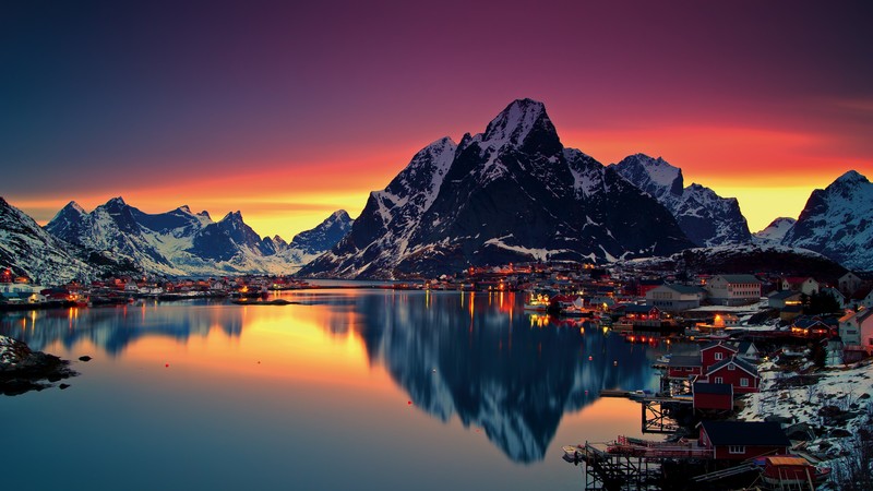 Norway, Lofoten islands, Europe, Mountains, sea, sunrise, 4K