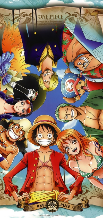 Anime One Piece, Franky (One Piece), Monkey D. Luffy, Brook (One Piece), Nami (One Piece), Calendar, 1440x3040