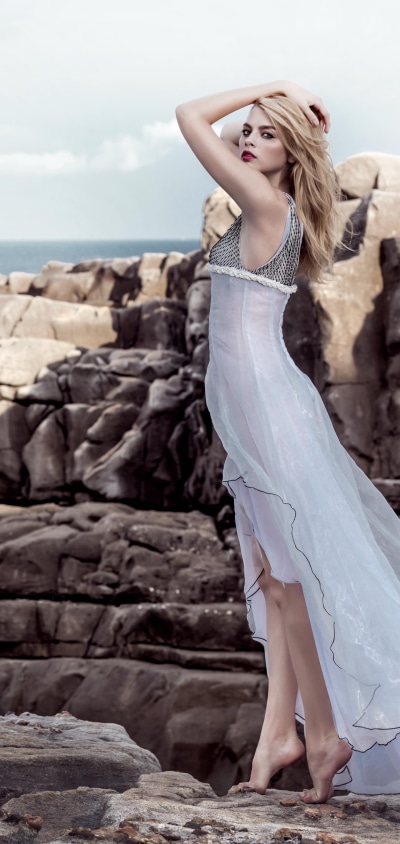 Women Model, Blonde, White Dress, 1440x3040