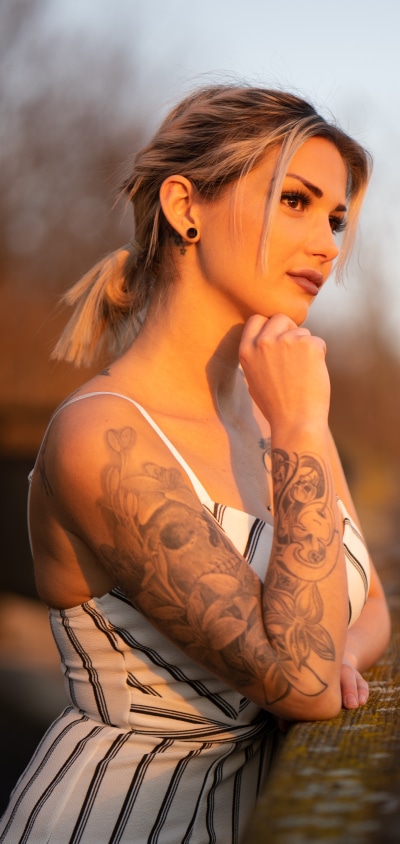 Women Tattoo, Brown Eyes, Depth Of Field, Model, Blonde, 1440x3040