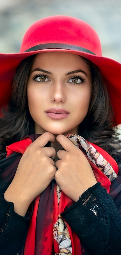 Women Model, Brunette, Stare, Hat, 1440x3040