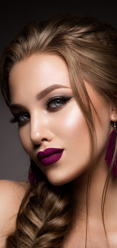 Women Model, Brunette, Lipstick, Blue Eyes, Earrings, Braid, 1440x3040