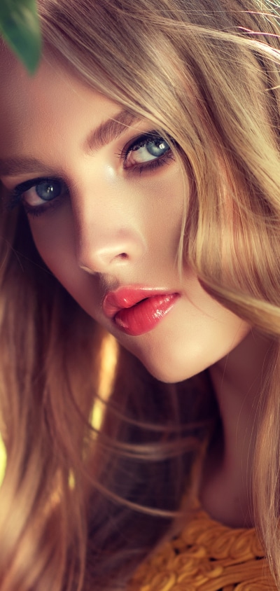 Women Model, Blonde, Face, Blue Eyes, Lipstick, 1440x3040