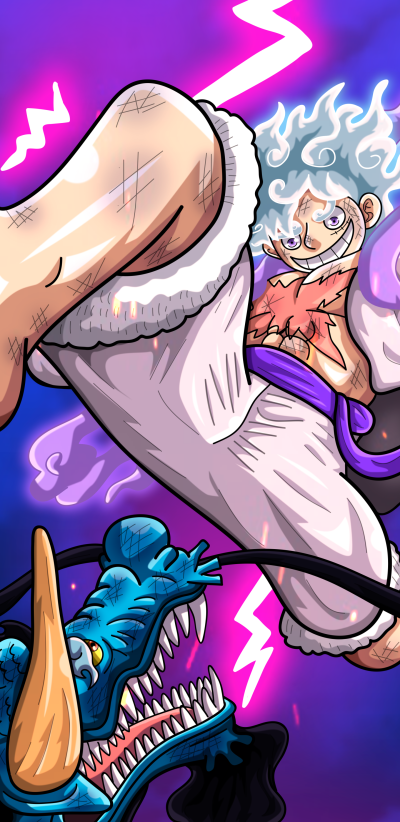 Anime One Piece, Kaido (One Piece), Gear 5 (One Piece), Monkey D. Luffy, 1440x2960