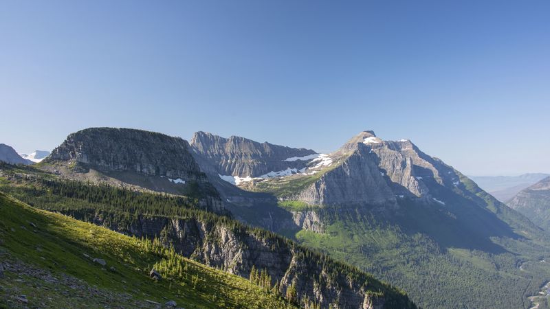 rock, slope, trees, sky, 4k